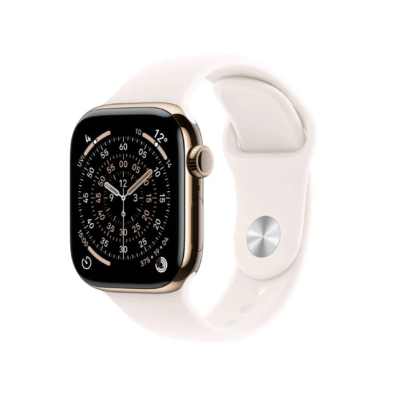 Apple Watch Series 11 - LTPO OLED / 64GB / 46mm / Bluetooth / Wi-Fi + Cellular / Medium/Large / Gold Titanium Case with Light Blush Sport Band