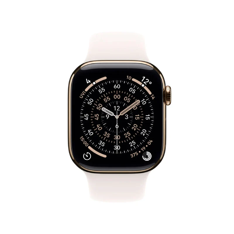 Apple Watch Series 11 - LTPO OLED / 64GB / 46mm / Bluetooth / Wi-Fi + Cellular / Medium/Large / Gold Titanium Case with Light Blush Sport Band