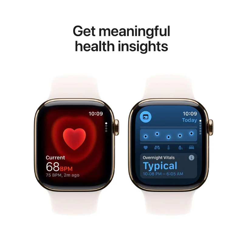 Apple Watch Series 11 - LTPO OLED / 64GB / 46mm / Bluetooth / Wi-Fi + Cellular / Medium/Large / Gold Titanium Case with Light Blush Sport Band
