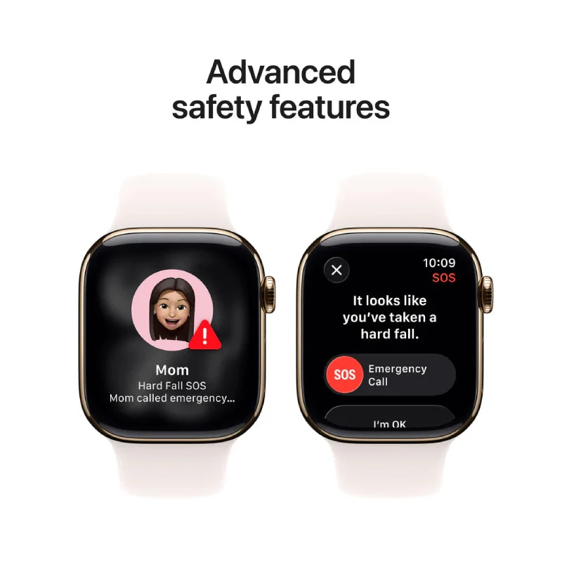 Apple Watch Series 11 - LTPO OLED / 64GB / 42mm / Bluetooth / Wi-Fi + Cellular / Medium/Large / Gold Titanium Case with Light Blush Sport Band
