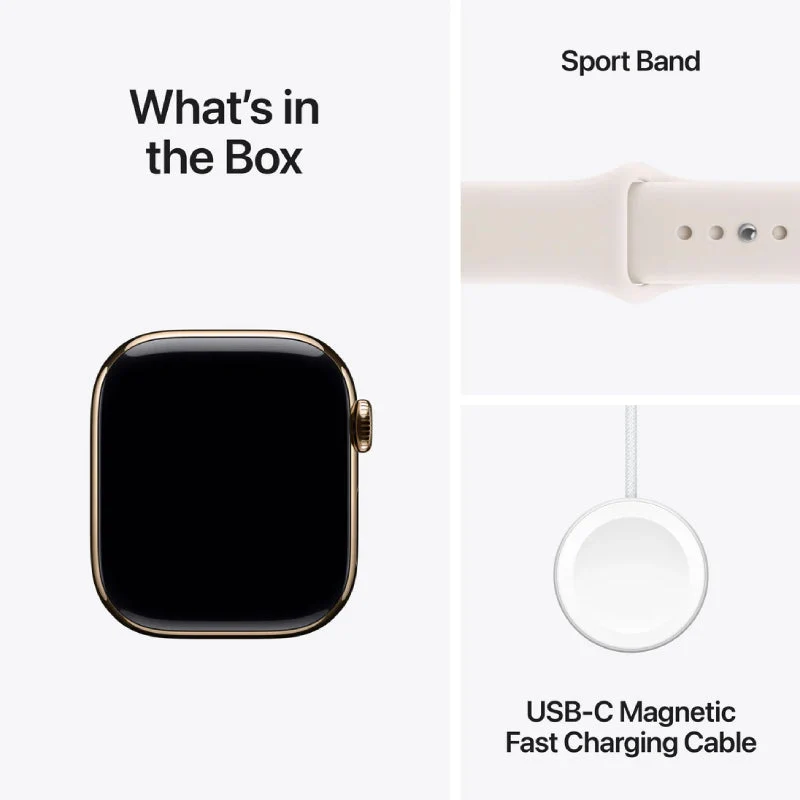 Apple Watch Series 11 - LTPO OLED / 64GB / 42mm / Bluetooth / Wi-Fi + Cellular / Medium/Large / Gold Titanium Case with Light Blush Sport Band