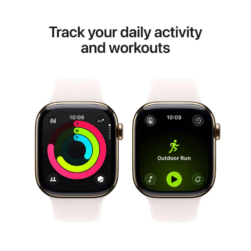 Apple Watch Series 11 - LTPO OLED / 64GB / 42mm / Bluetooth / Wi-Fi + Cellular / Small/Medium / Gold Titanium Case with Light Blush Sport Band