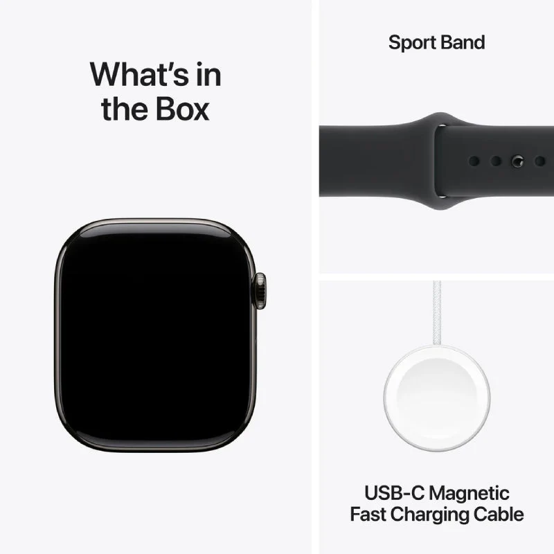Apple Watch Series 11 - LTPO OLED / 64GB / 42mm / Bluetooth / Wi-Fi + Cellular / Small/Medium / Slate Titanium Case with Black Sport Band
