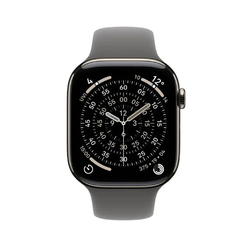 Apple Watch Series 11 - LTPO OLED / 64GB / 42mm / Bluetooth / Wi-Fi + Cellular / Medium/Large / Natural Titanium Case with Stone Grey Sport Band