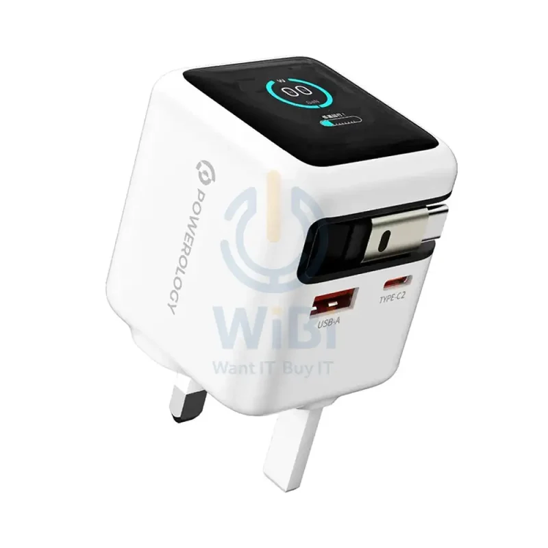 Powerology Halo Dual-Port GaN Charger - 70W / USB-C / USB-A / White