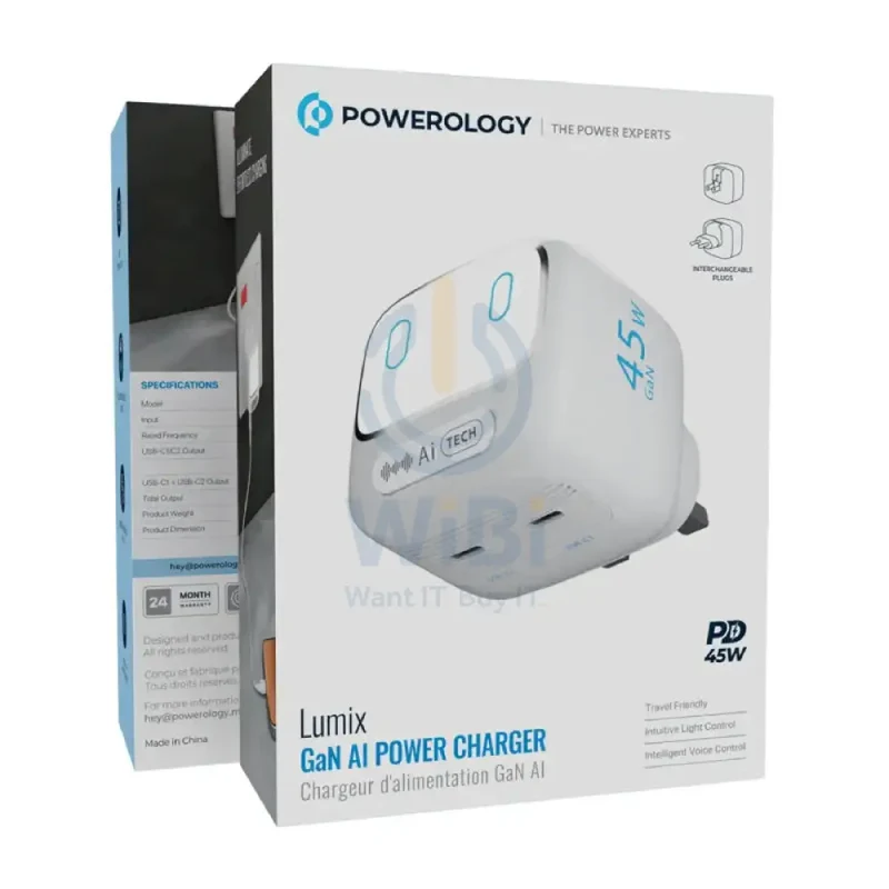 Powerology Lumix GaN AI Power Charger - 45W / USB-C / White