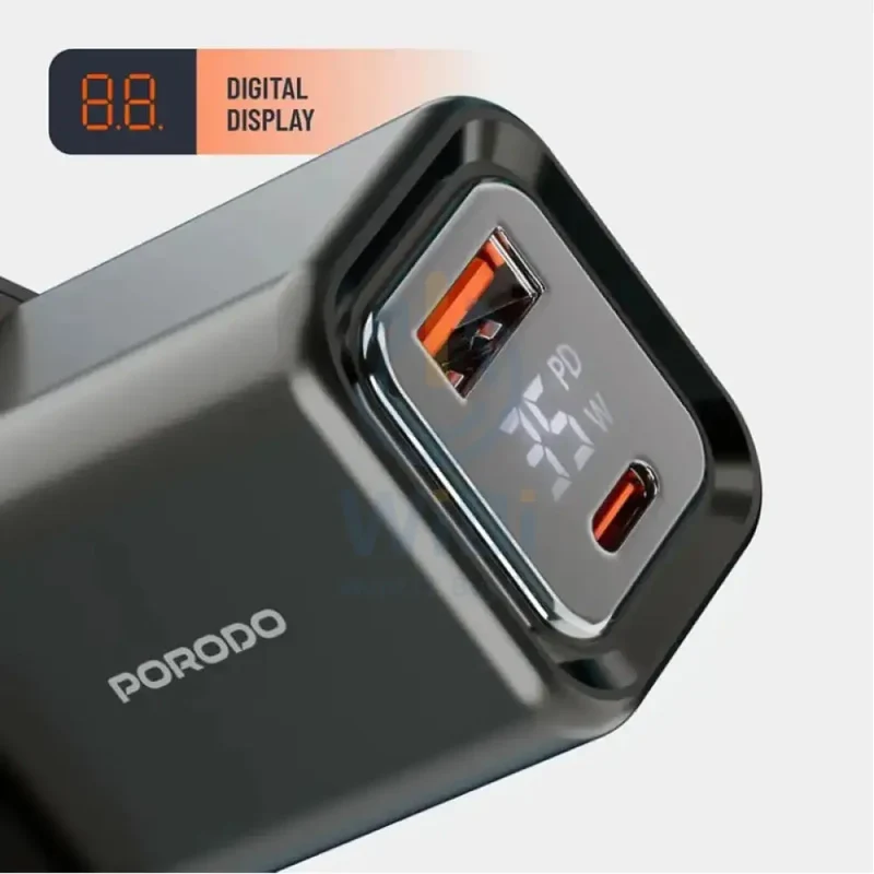Porodo Dual Port Digital Display Quick Charger - 35W / Black