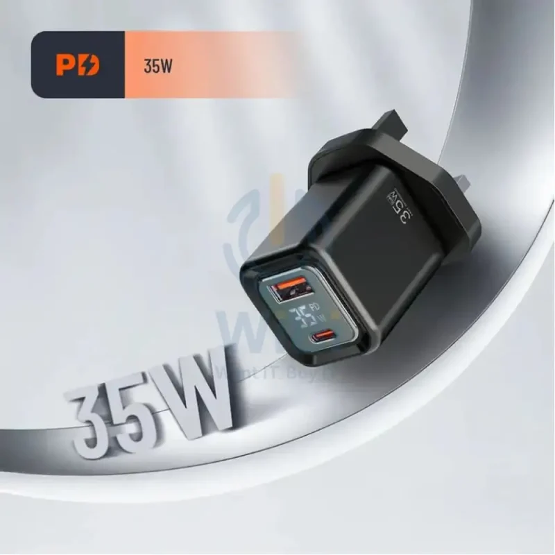 Porodo Dual Port Digital Display Quick Charger - 35W / Black