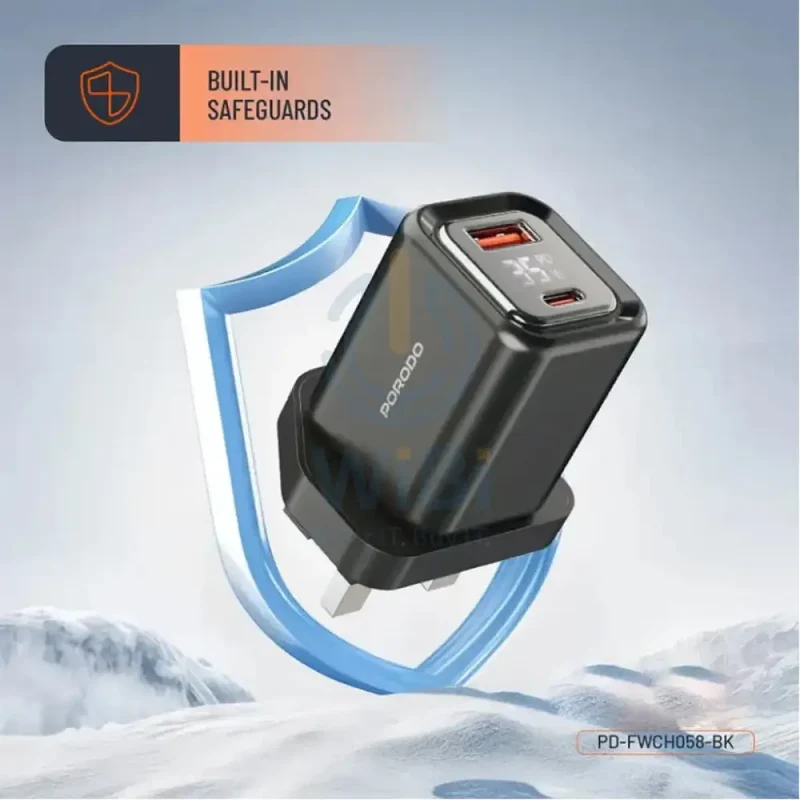 Porodo Dual Port Digital Display Quick Charger - 35W / Black