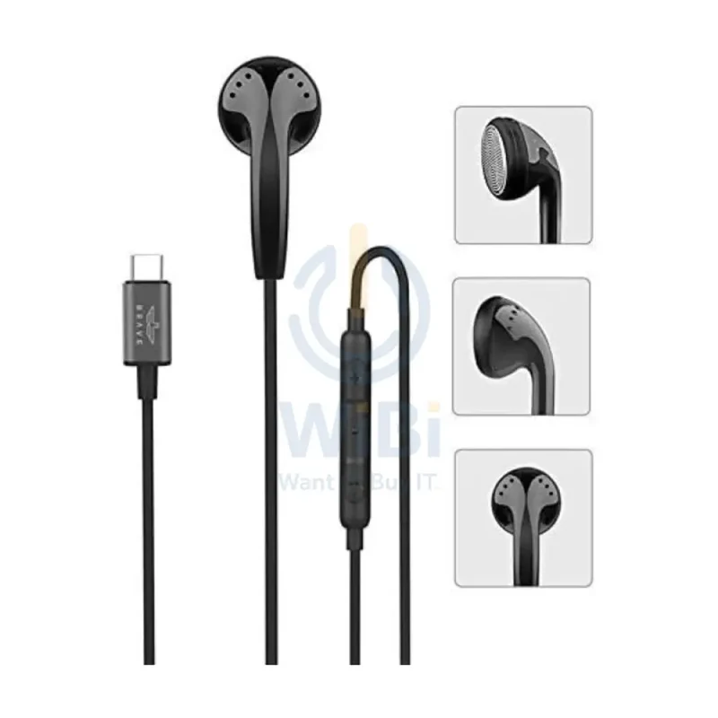 BRAVE Mono Wired Earphone - 1.2 Meter / USB-C / Black