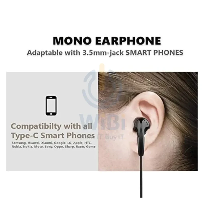 BRAVE Mono Wired Earphone - 1.2 Meter / USB-C / Black