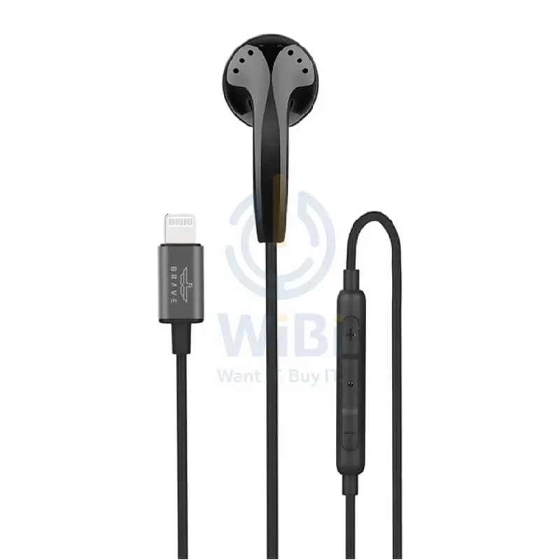 BRAVE Mono Wired Earphone - 1.2 Meter / Lightning / Black