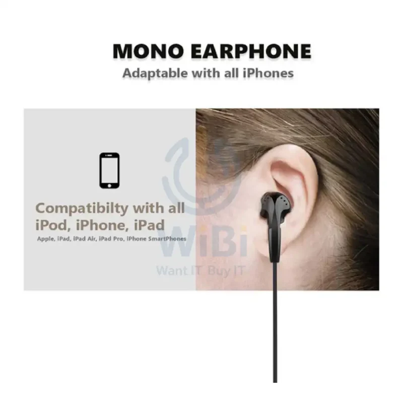BRAVE Mono Wired Earphone - 1.2 Meter / Lightning / Black