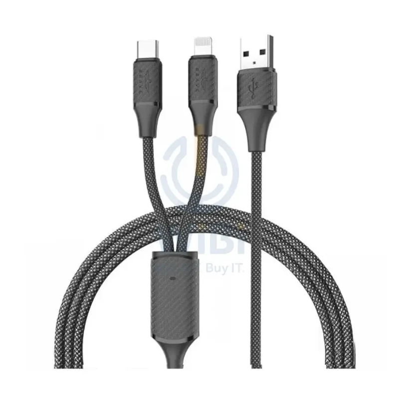 BRAVE 2-in-1 Fast Charging Data Cable - 6A / 1.2 Meter / USB-A / USB-C / Lightning / Black
