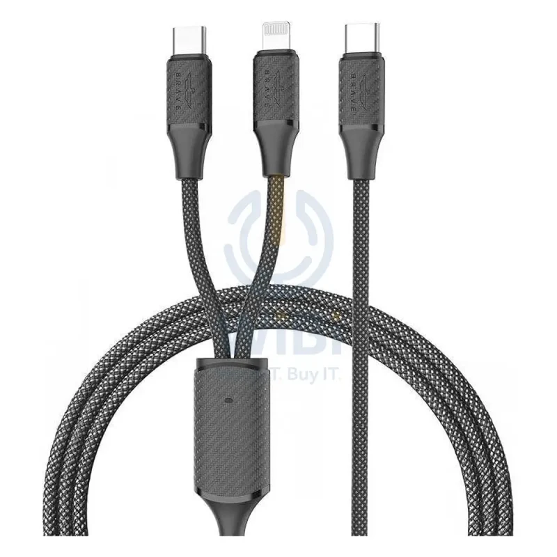 BRAVE 2-in-1 Fast Charging Data Cable - 60W / 1.2 Meter / USB-C / Lightning / Black