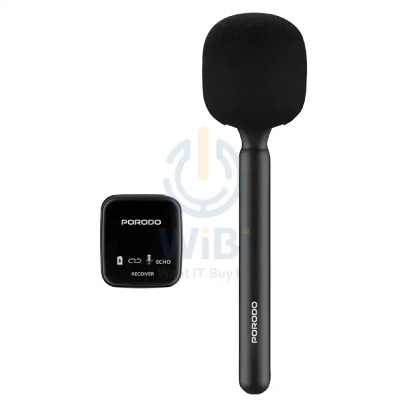 Porodo Two-Device Connect Handheld Lavalier Microphone - Black