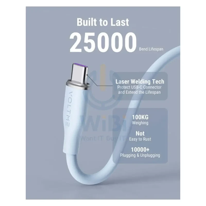VOLTME Powerlink Moss Liquid Silicon Cable - 1 Meter / 100W / USB-C / Emarker Blue