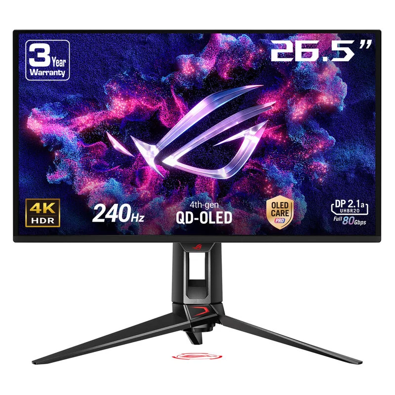 شاشة ألعاب أسوس آر أو جي سويفت PG27UCDM، مقاس 26.5 بوصة، 4K OLED، تردد تحديث 240 هرتز، زمن استجابة 0.03 مللي ثانية، HDMI 2.1، ديسبلاي بورت 2.1، يو إس بي 3.2 الجيل الأول من النوع A، ضمان 3 سنوات