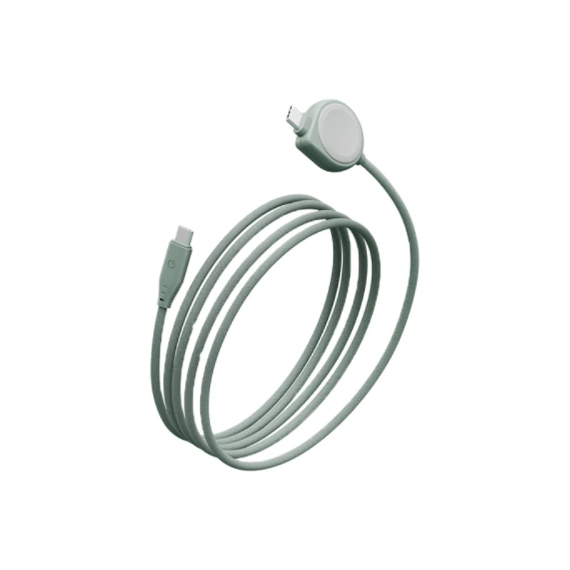 كابل إنرجيا فلو ديو (2 في 1) - طول 1.5 متر / من USB-C إلى USB-C مع شاحن لساعة آبل / سرعة 480 ميجابت/ثانية / 60 واط - أخضر مريمي