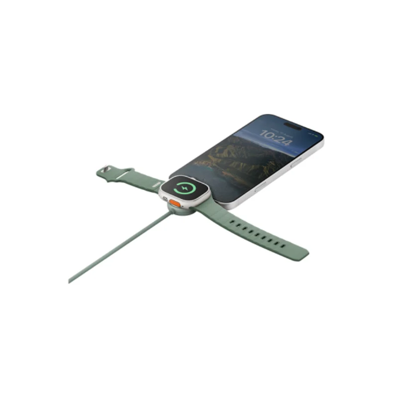 كابل إنرجيا فلو ديو (2 في 1) - طول 1.5 متر / من USB-C إلى USB-C مع شاحن لساعة آبل / سرعة 480 ميجابت/ثانية / 60 واط - أخضر مريمي