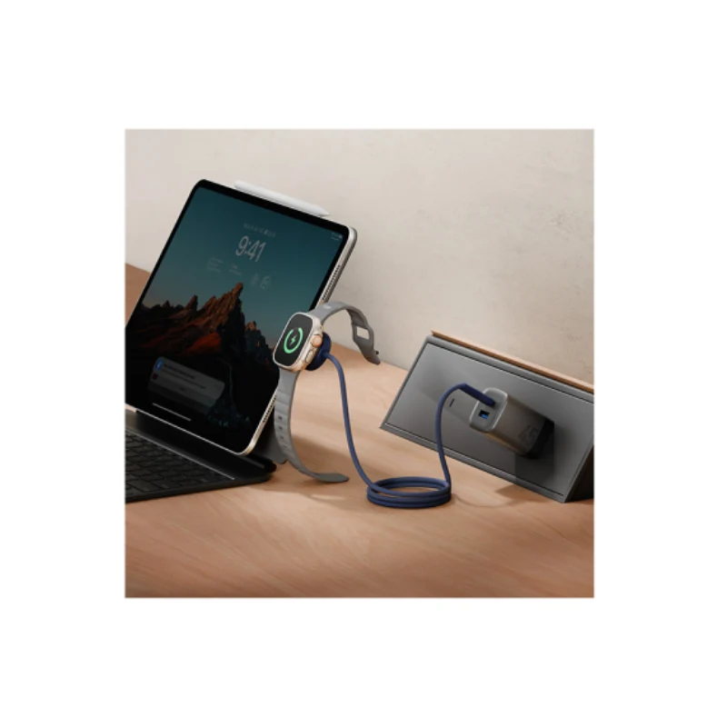 كابل إنرجيا فلو ديو (2 في 1) - طول 1.5 متر / من USB-C إلى USB-C مع شاحن لساعة آبل / سرعة 480 ميجابت/ثانية / 60 واط - أخضر مريمي
