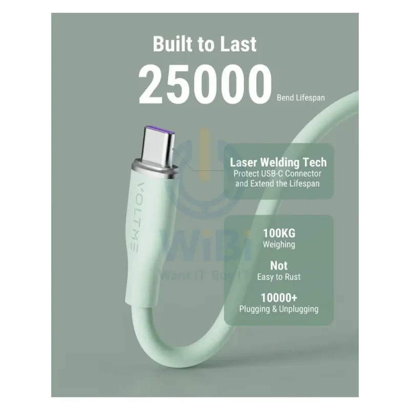 VOLTME Powerlink Moss Liquid Silicon Cable - 1 Meter / 100W / USB-C / Emarker Green