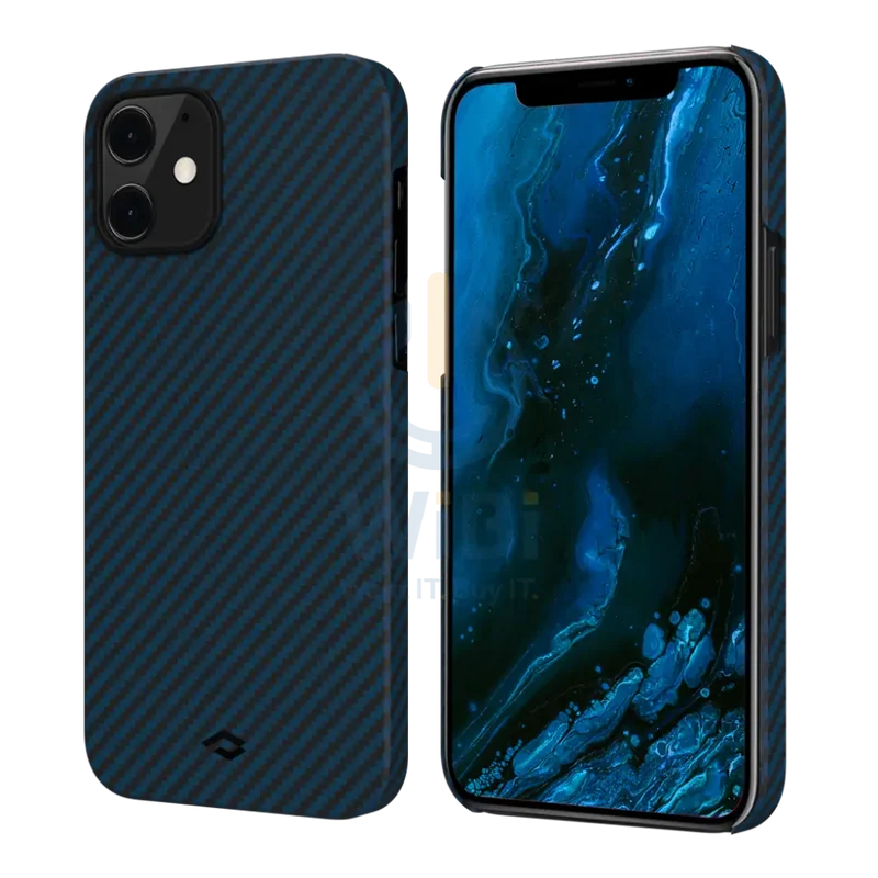 Pitaka iPhone 12 MagEZ Case - Blue Karbon - Black/Blue Twill