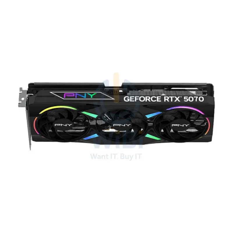 PNY NVIDIA GeForce RTX 5070 ARGB EPIC-X RGB OC Triple Fan Graphics Card - 12GB / GDDR7 / 192-Bit / PCIe 5.0 / DisplayPort 2.1 / HDMI 2.1 / One Year Warranty