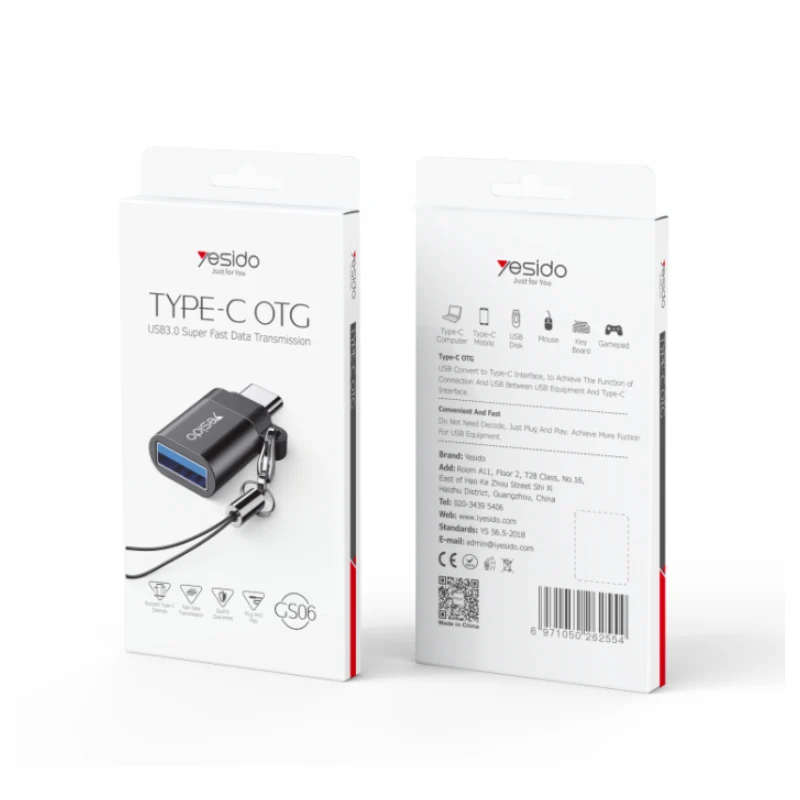 Yesido GS06 Type-C to USB-A OTG Adapter - USB-A / USB-C / Black