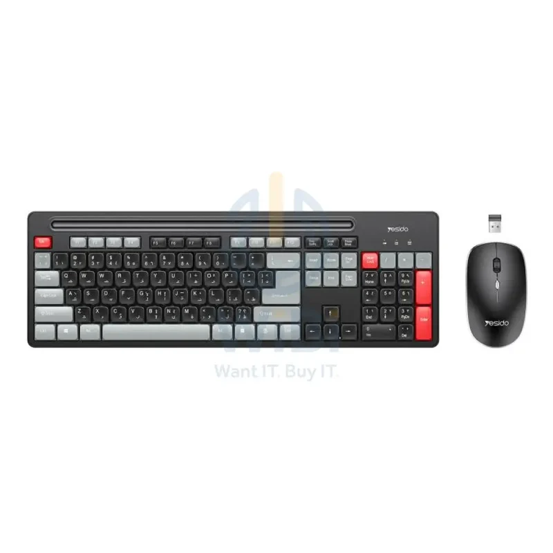 Yesido KB43 Wireless Keyboard And Mouse Set - 2.4G / 10M / Up to 1600 dpi / Arabic - Black