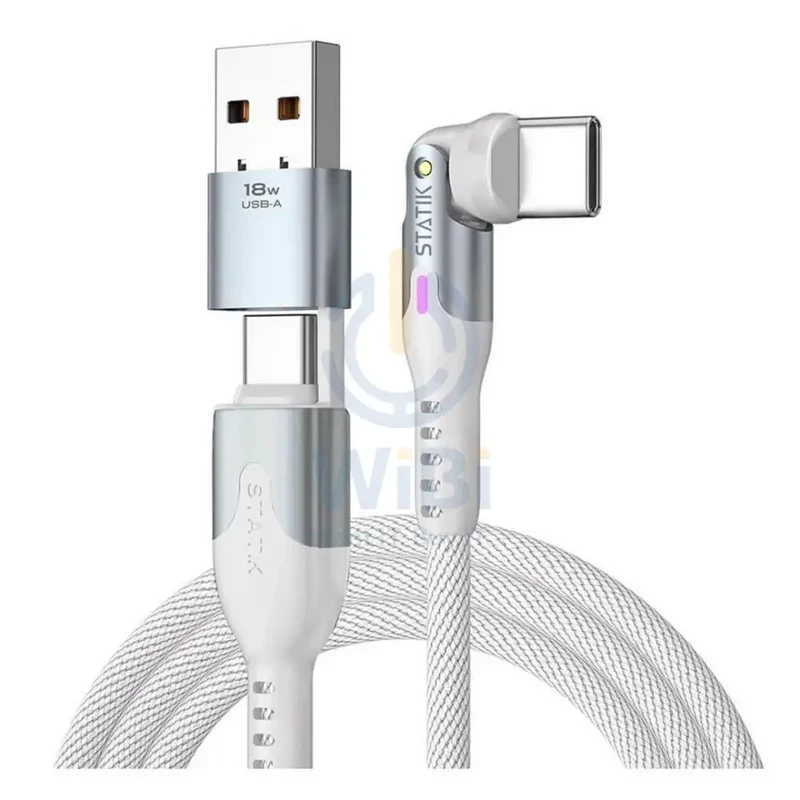 كابل ستاتيك باور بيفوت برو مجدول بالنايلون من USB-C إلى USB-C بقدرة 100 واط وطول 90 سم - أبيض