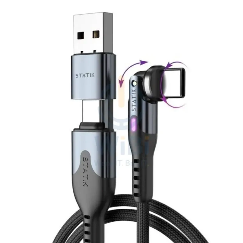 كابل ستاتيك باور بيفوت برو من النايلون المضفر، USB-C إلى USB-C، قدرة 100 واط، طول 1.8 متر، باللون الأسود
