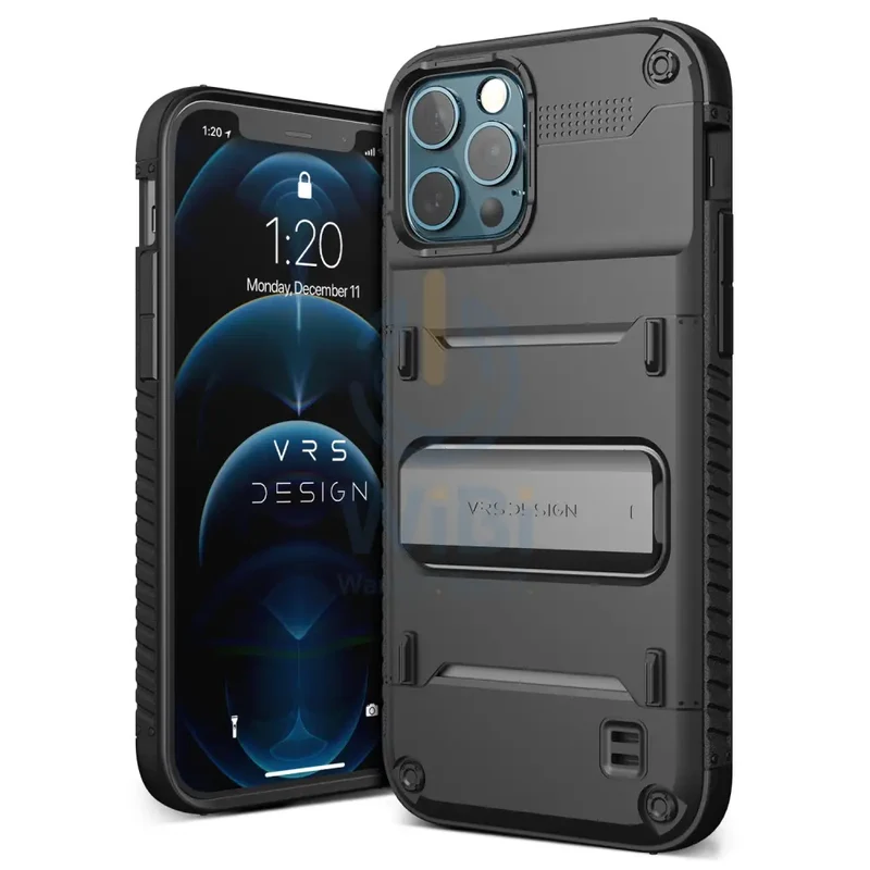 VRS Design iPhone 12 / iPhone 12 Pro Quickstand Case - Black/Metal Black