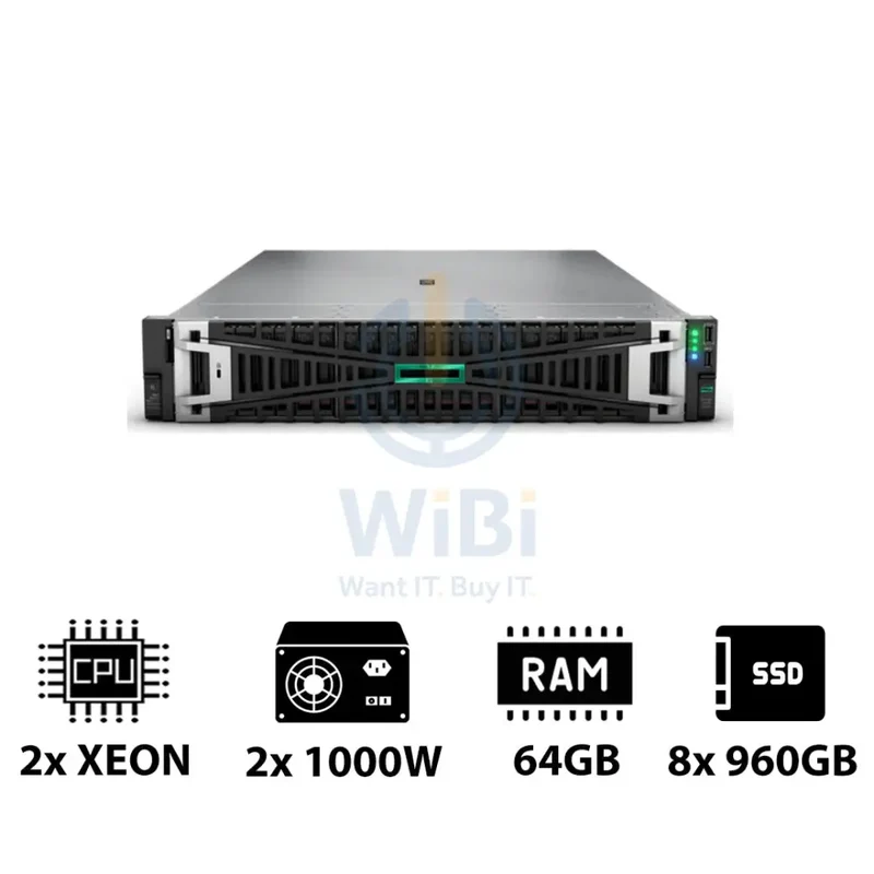 HPE ProLiant DL380 G11 - 2x Xeon Silver 4410Y 2.00GHz / 2x 12-Cores / 64GB / 8x 960GB SSD / 2x 1000Watts / Rack(2U)