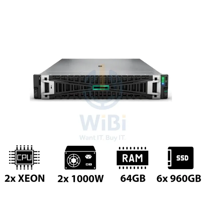 HPE ProLiant DL380 G11 - 2x Xeon Silver 4410Y 2.00GHz / 2x 12-Cores / 64GB / 6x 960GB SSD / 2x 1000Watts / Rack(2U)