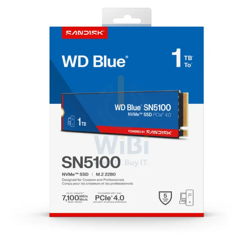 قرص حالة صلبة دبليو دي بلو SN5100، NVMe، بسعة 1 تيرابايت، بسرعة تصل إلى 7100 ميجابايت/ثانية، M.2 2280، PCIe الجيل الرابع x4