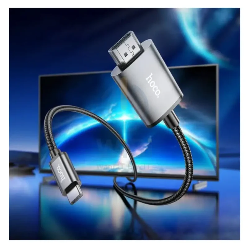 كابل هوكو UA27 HD على الشاشة، 2 متر، Type-C، HDMI، رمادي معدني