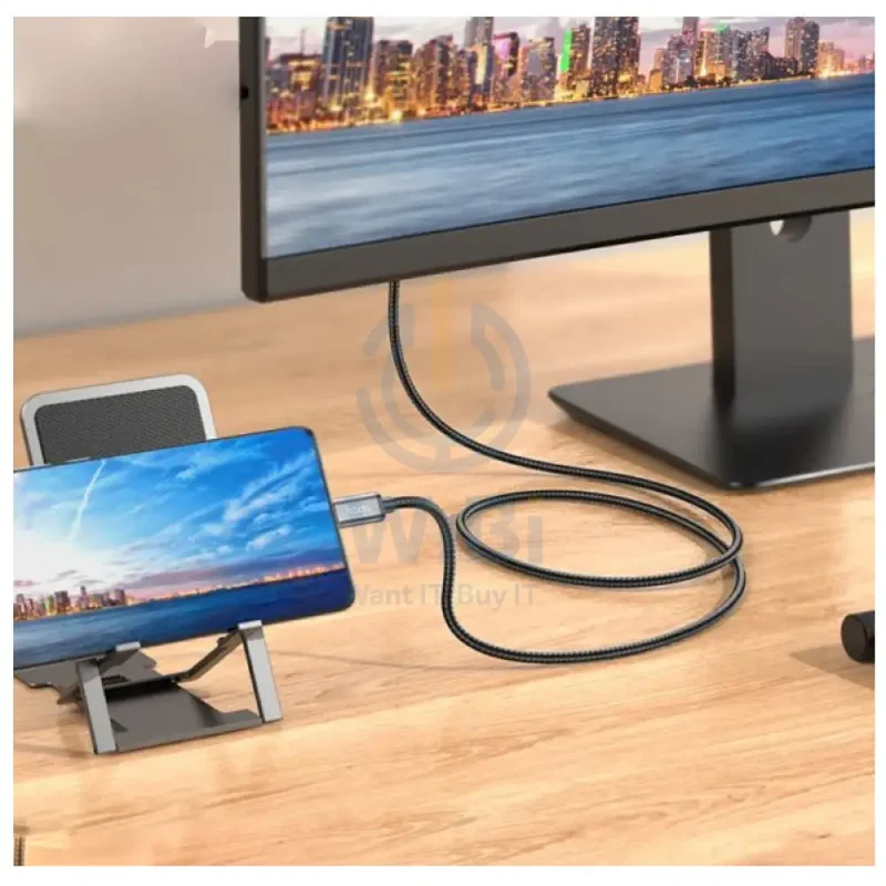 كابل هوكو UA27 HD على الشاشة، 2 متر، Type-C، HDMI، رمادي معدني