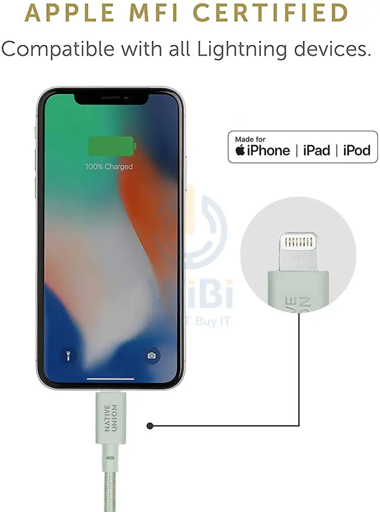 كابل نيتيف يونيون بيلت - من USB-A إلى لايتنينج 1.2 متر - أخضر مريمي