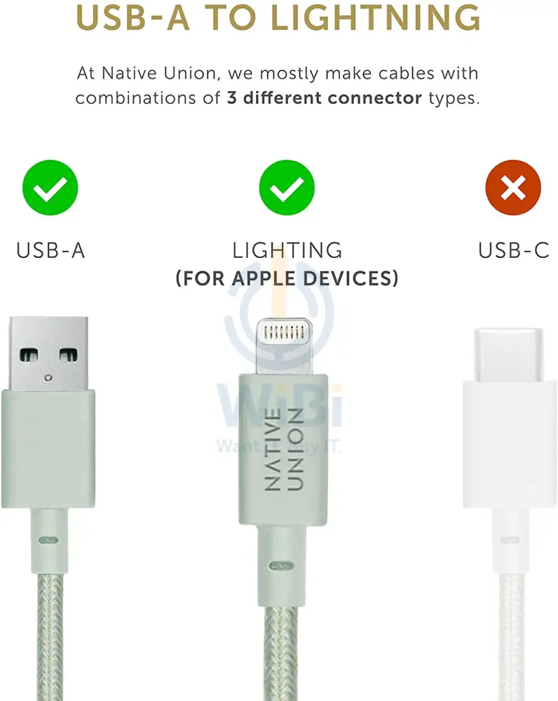 كابل نيتيف يونيون بيلت - من USB-A إلى لايتنينج 1.2 متر - أخضر مريمي