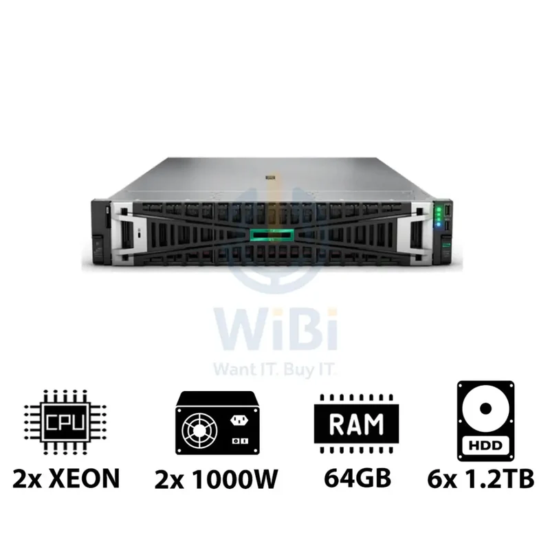 HP ProLiant DL380 G11 - 2x Xeon Gold 5416S 2.00GHz / 2x 16-Cores / 64GB / 6x 1.2TB HDD / 2x 1000Watts / Rack(2U)