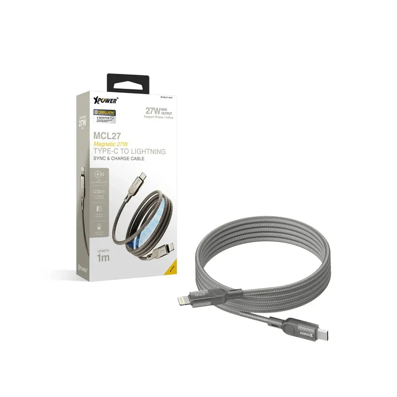 كابل مغناطيسي إكس باور من USB-C إلى Lightning - 27 واط / طول 1 متر / تيتانيوم
