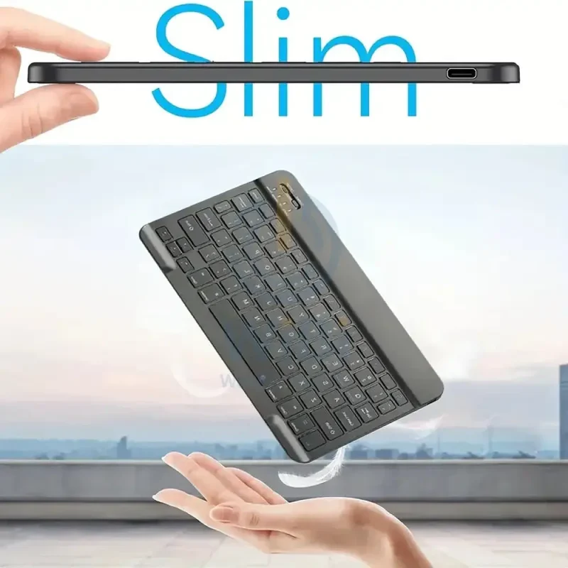 Ultra-Slim Rechargeable Wireless Portable Keyboard for iPad - Black / English/Arabic