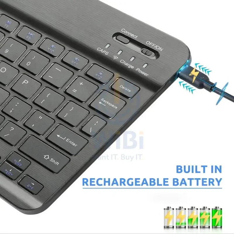 Ultra-Slim Rechargeable Wireless Portable Keyboard for iPad - Black / English/Arabic