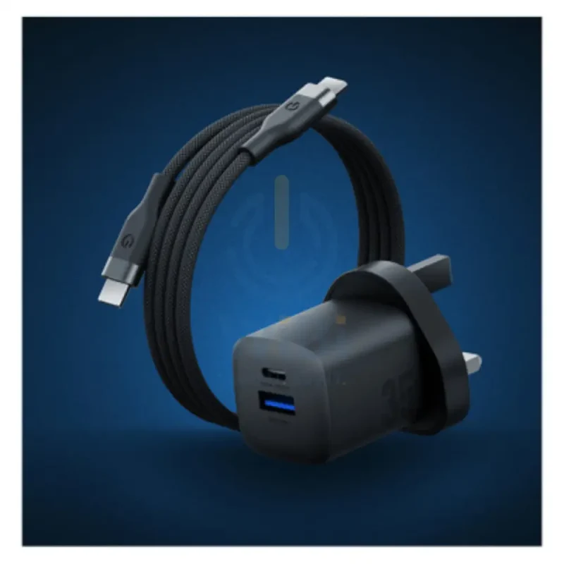 Energea Essential Kit Ampcharge GaN Wall Charger with MagTrio Plus 3-in-1 Wireless Charger with Helix USB-C to USB-C Cable - Black