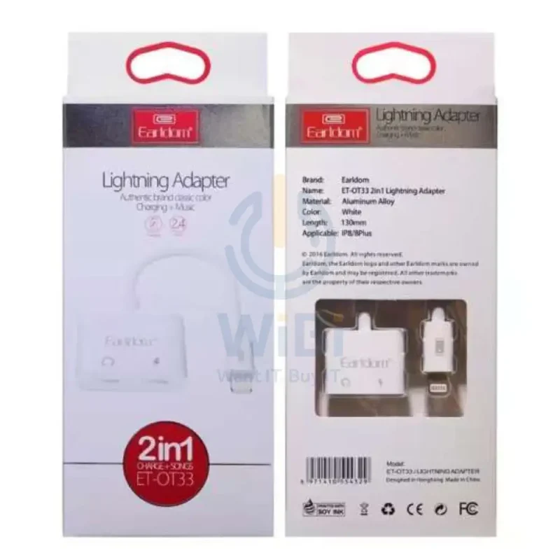 Earldom OT33 2-in-1 Lightning Adapter - White