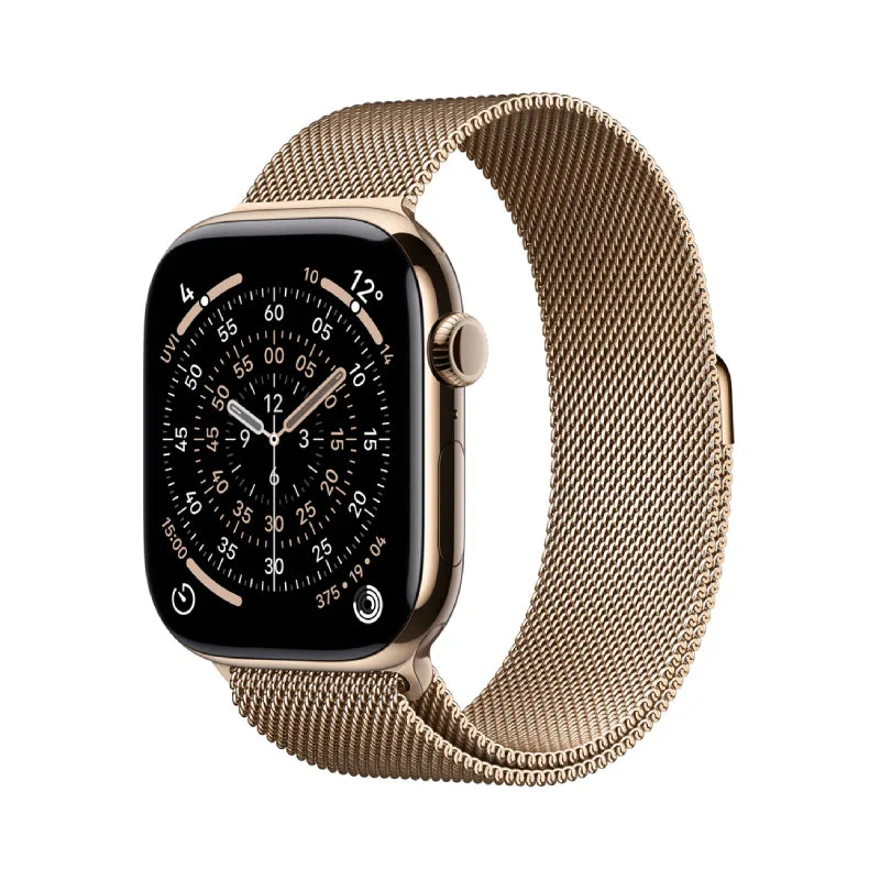 Apple Watch Series 11 - LTPO OLED / 64GB / 46mm / Bluetooth / Wi-Fi + Cellular / Small/Medium / Gold Titanium Case with Gold Milanese Loop