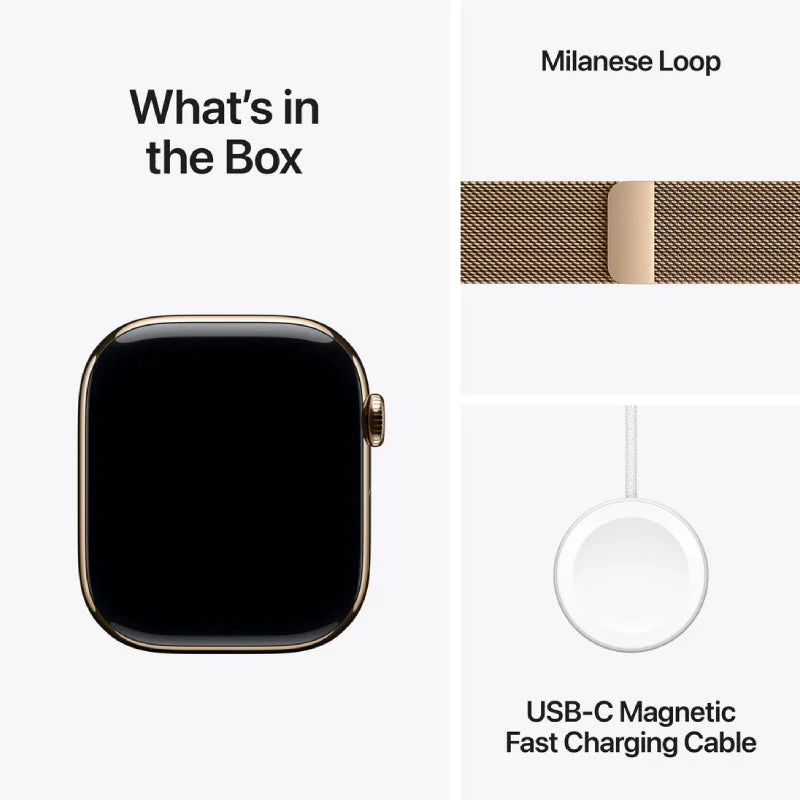 Apple Watch Series 11 - LTPO OLED / 64GB / 46mm / Bluetooth / Wi-Fi + Cellular / Small/Medium / Gold Titanium Case with Gold Milanese Loop