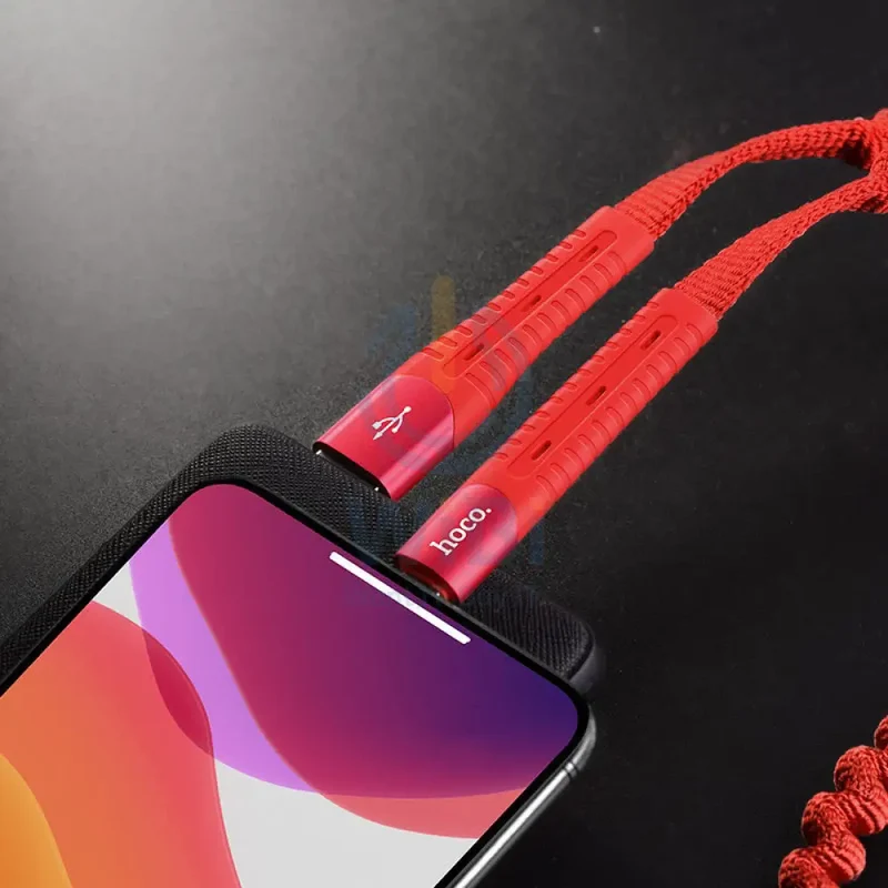 Hoco U78 Cotton Treasure Charging Data Cable - 1.2M / USB-A / Lightning / Red