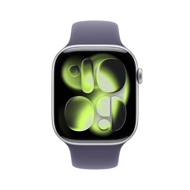 Apple Watch Series 11 - LTPO OLED / 64GB / 42mm / Bluetooth / Wi-Fi + Cellular / Medium/Large / Silver Aluminum Case with Purple Fog Sport Band